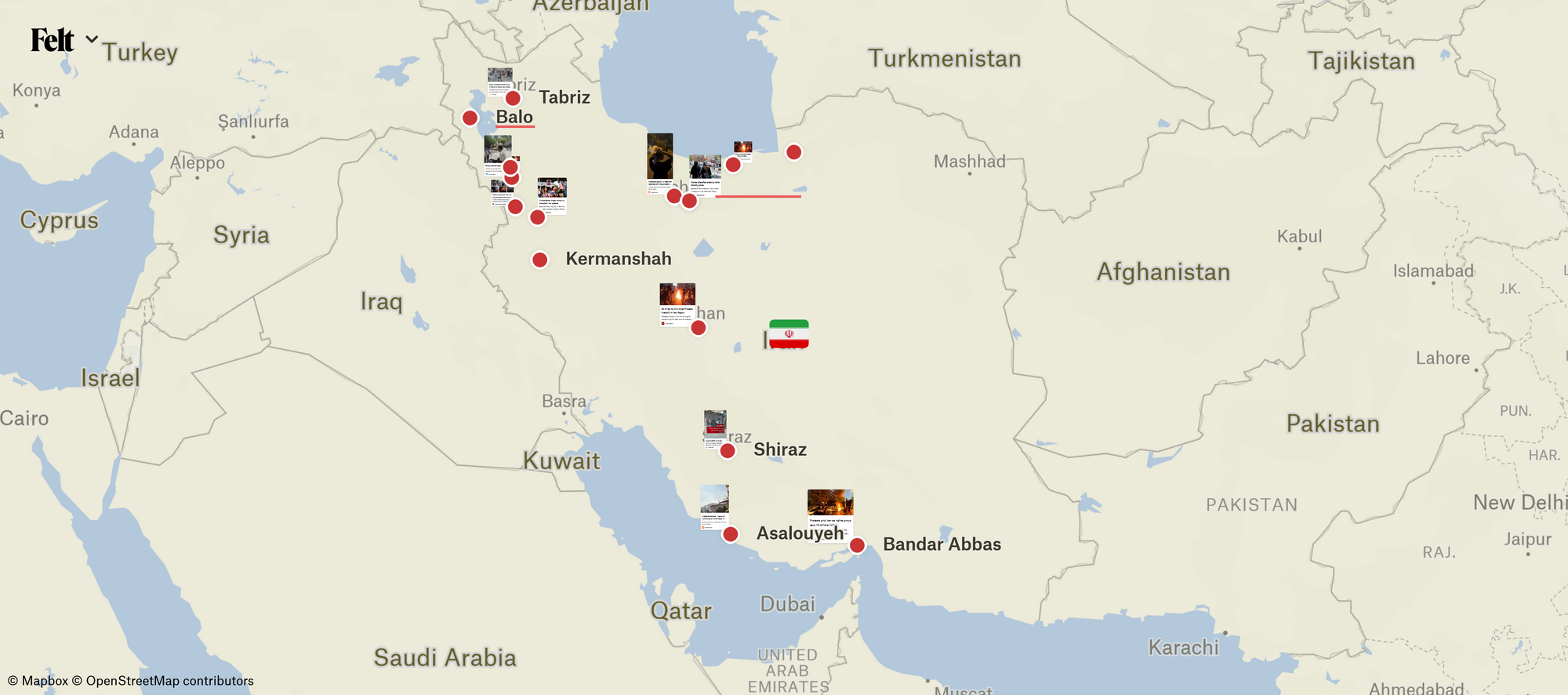 I created a map of protests taking place in Iran